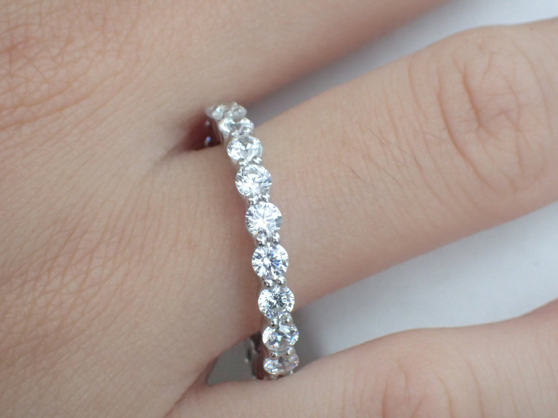 Shared Prong Band 3.0mm, Platinum Diamond Band, Full Eternity Ring, Delicate Prong Set Platinum Wedding Band