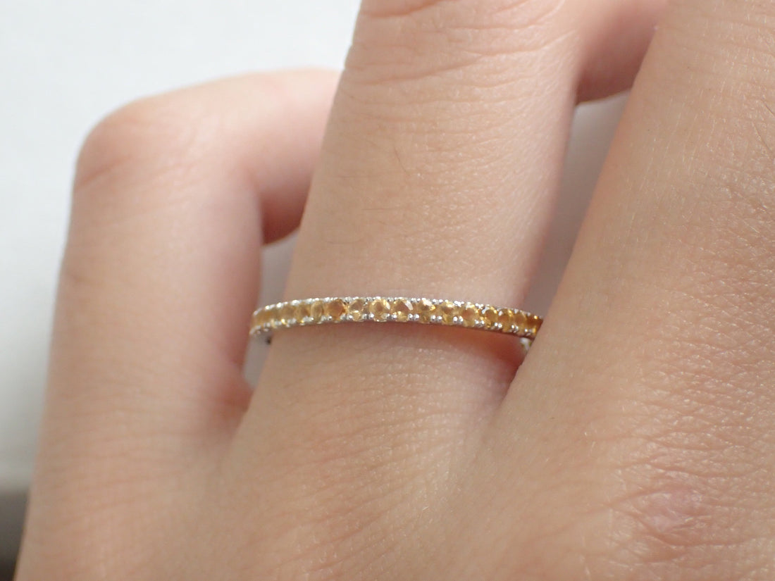 Yellow Sapphires Micro Pave Eternity Band, 14k Solid Gold Full Eternity Bad, Thin Dainty Band, September Birthstone Ring