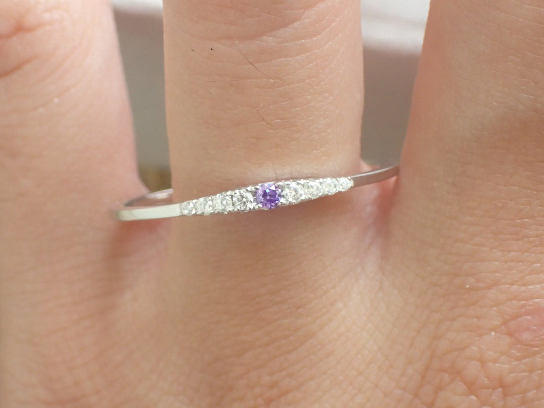 Amethyst Ring Dainty Amethyst Ring Wedding Ring White Sapphire Amethyst Ring February Birthstone Ring Amethyst Eternity Band Ring