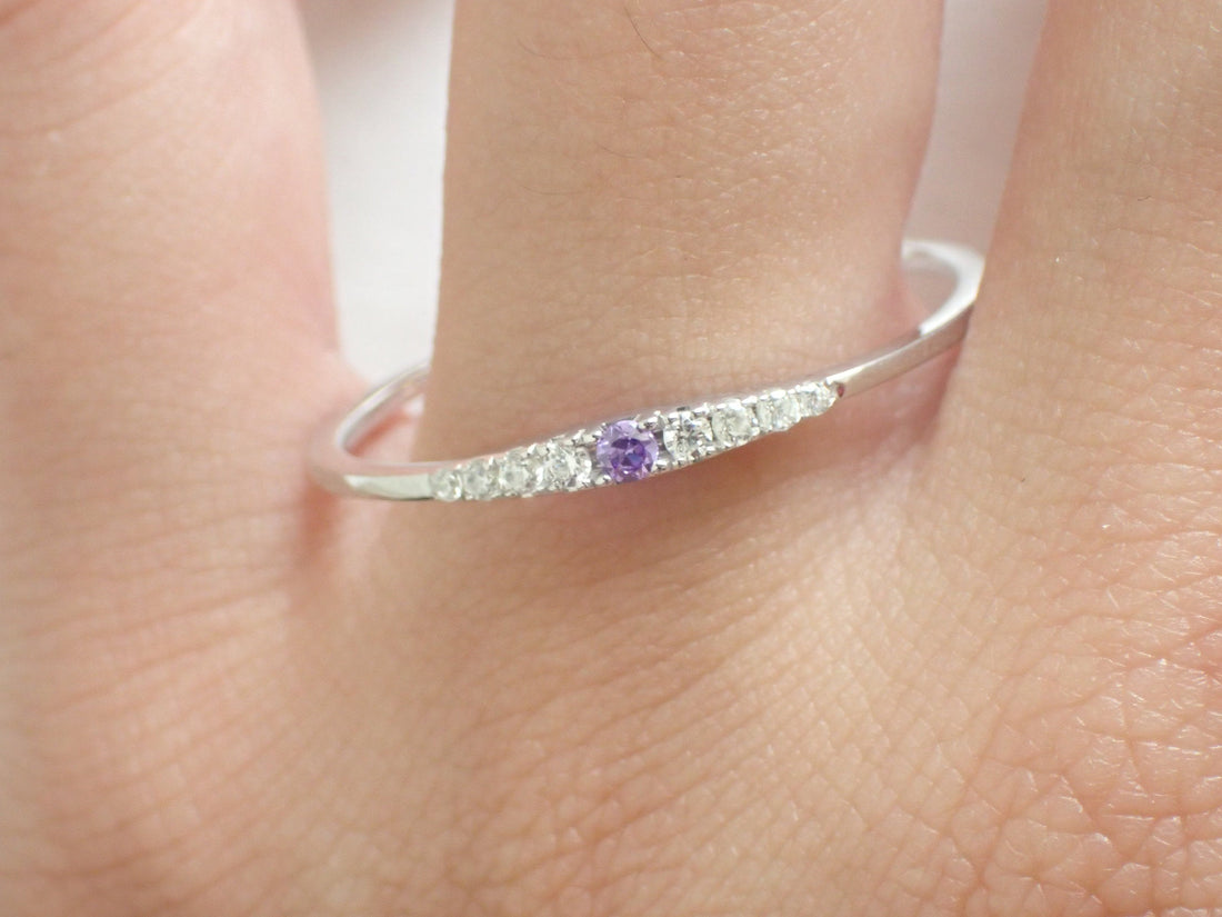 Amethyst Ring Dainty Amethyst Ring Wedding Ring White Sapphire Amethyst Ring February Birthstone Ring Amethyst Eternity Band Ring