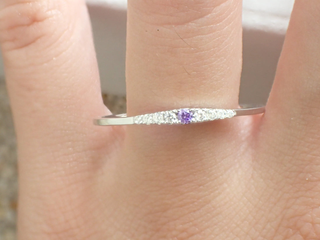 Amethyst Ring Dainty Amethyst Ring Wedding Ring White Sapphire Amethyst Ring February Birthstone Ring Amethyst Eternity Band Ring