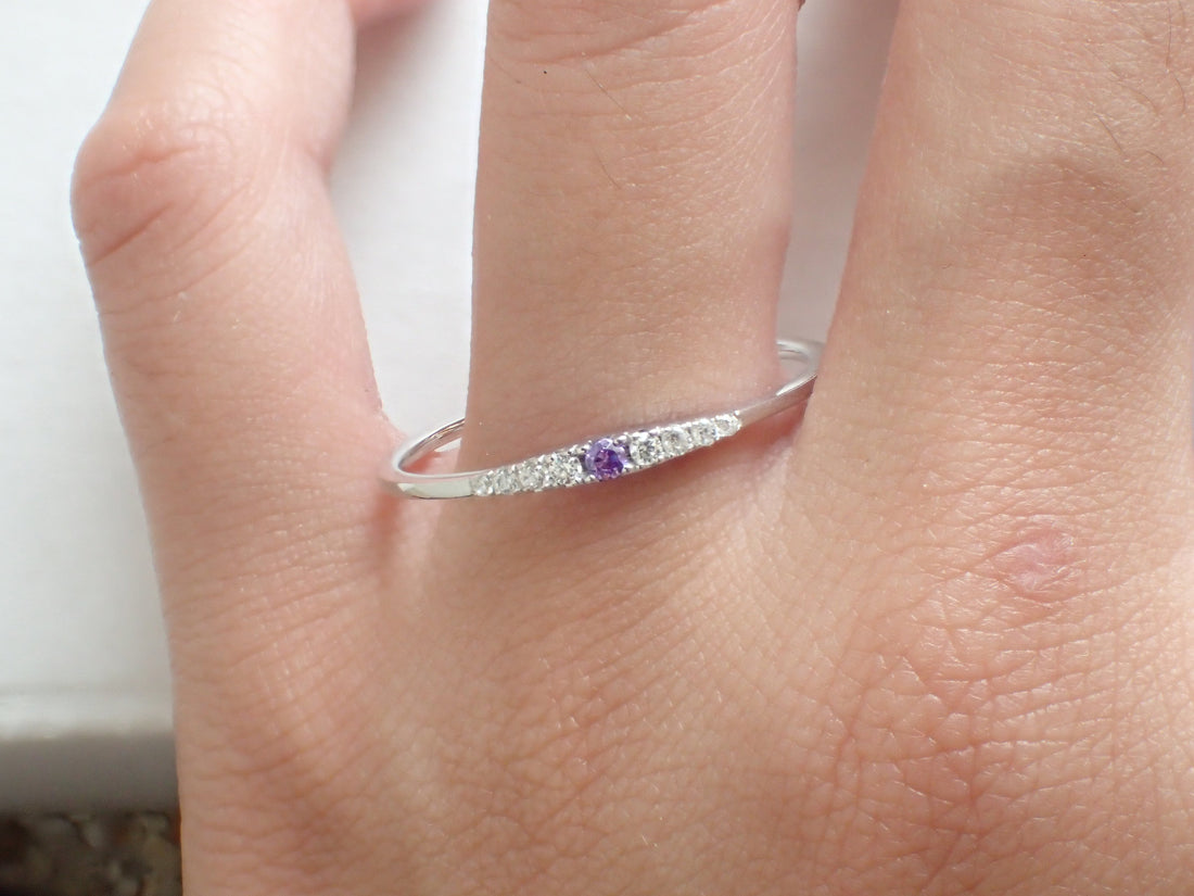 Amethyst Ring Dainty Amethyst Ring Wedding Ring White Sapphire Amethyst Ring February Birthstone Ring Amethyst Eternity Band Ring