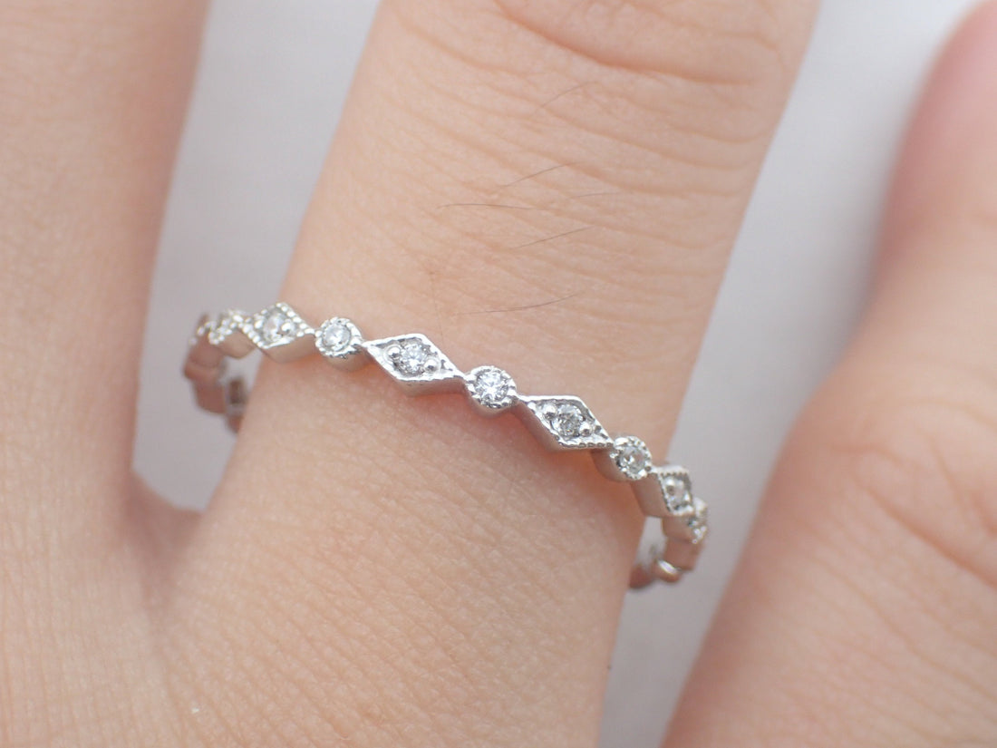Art Deco Platinum Diamond Band, Vintage Inspired Band, Full Eternity Ring, Delicate Art Deco Band