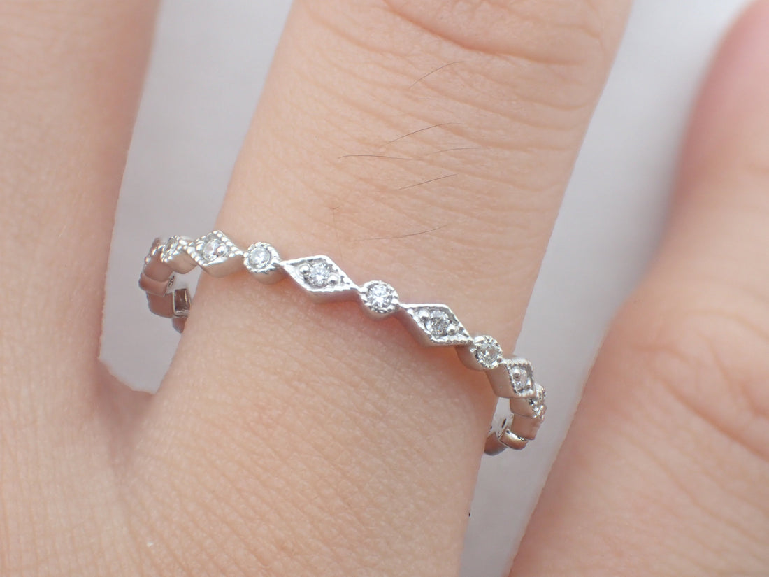 Art Deco Platinum Diamond Band, Vintage Inspired Band, Full Eternity Ring, Delicate Art Deco Band