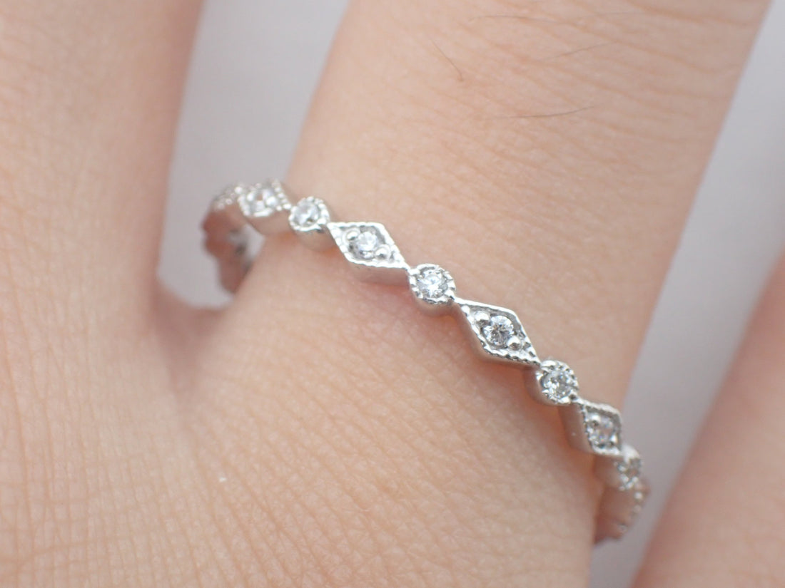 Art Deco Platinum Diamond Band, Vintage Inspired Band, Full Eternity Ring, Delicate Art Deco Band