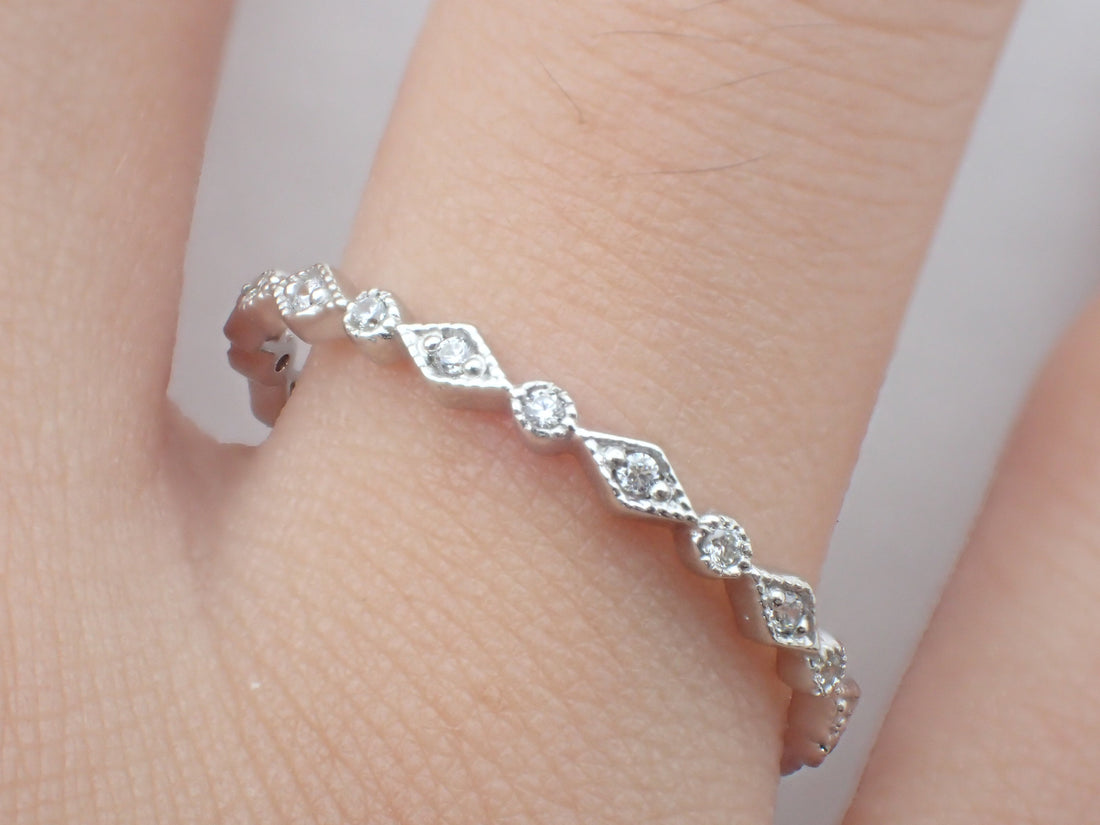 Art Deco Platinum Diamond Band, Vintage Inspired Band, Full Eternity Ring, Delicate Art Deco Band