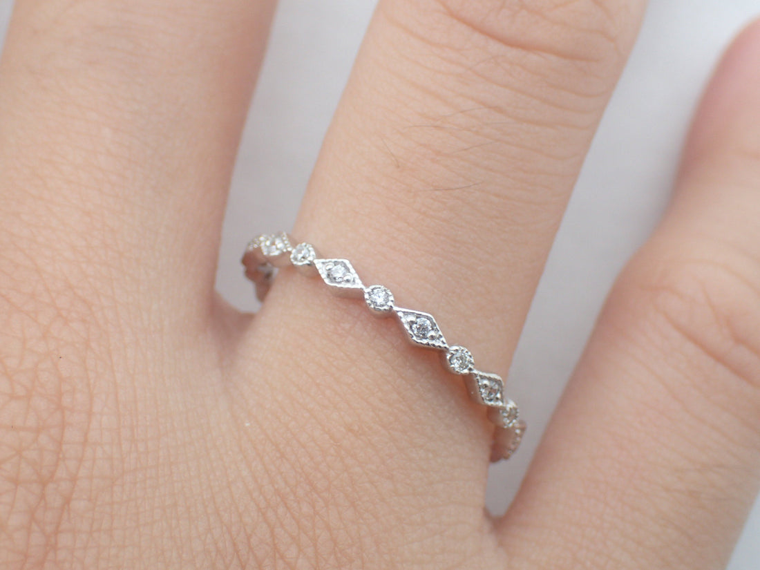 Art Deco Platinum Diamond Band, Vintage Inspired Band, Full Eternity Ring, Delicate Art Deco Band