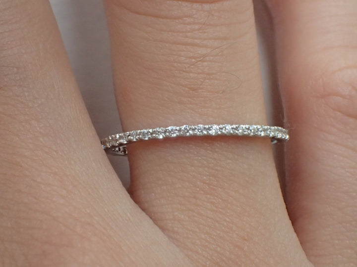 Fish Tail Platinum Full Eternity Ring, French Pave Diamond Wedding Band, Solid Gold Fish Tail Ring, Thin Dainty Band
