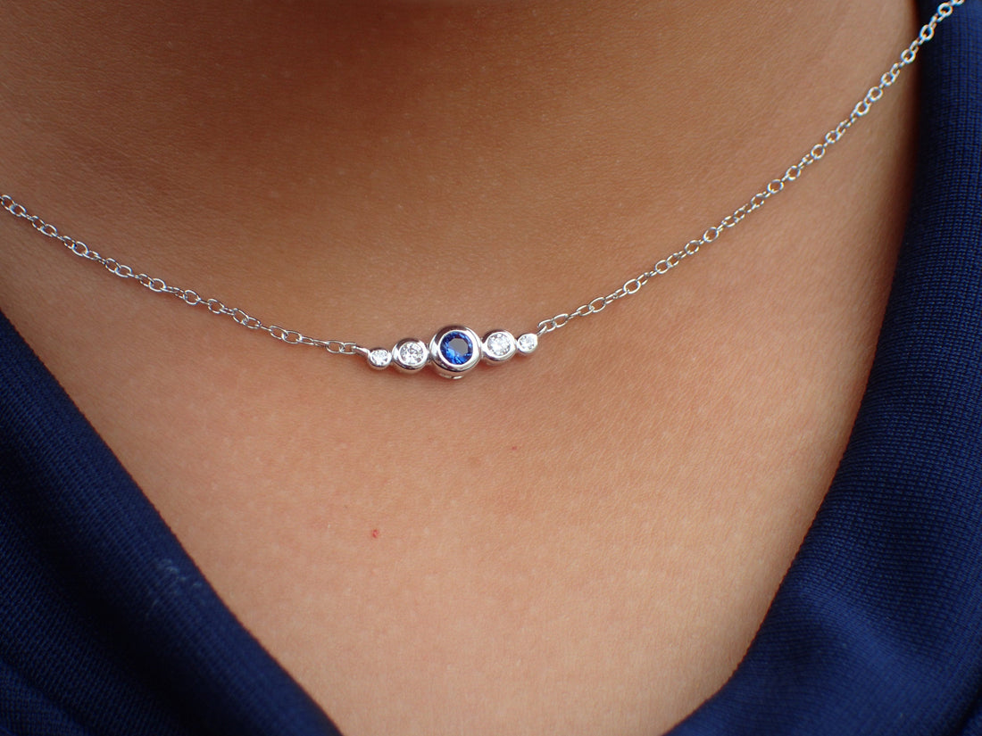 Sapphire Necklace Gift Sapphire Diamond Necklace Gold Sapphire Necklace Real Gold Sapphire Diamond Necklace Gift for Ladies