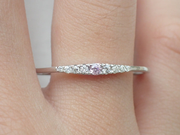 Pink Sapphire Ring. Dainty Pink Sapphire Ring. White and Pink Sapphire Ring. September Birthstone Ring. Pink Sapphire Tapered Band Ring.