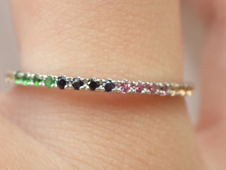 Rainbow Gemstone Eternity Band, 14k Gold Sapphire Ruby Amethyst, Full Stacking Band, Delicate Bridal Band