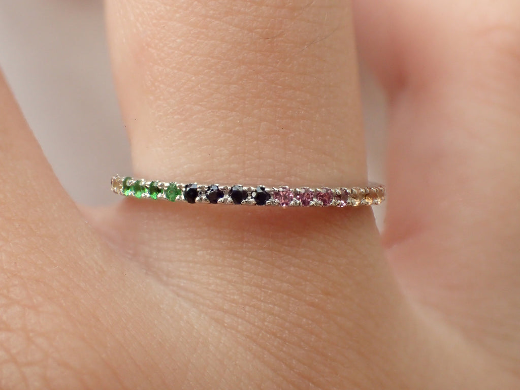 Rainbow Gemstone, Half Eternity Band, Multi Gemstone Ring, 14k Gold Rainbow Wedding Ring, Precious Stone Ring