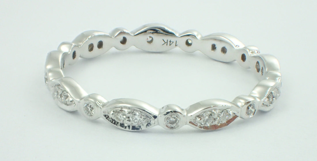 Marquise Shaped Platinum Band, Vintage Inspired Band, Art Deco Full Eternity Marquise Diamond Wedding Band