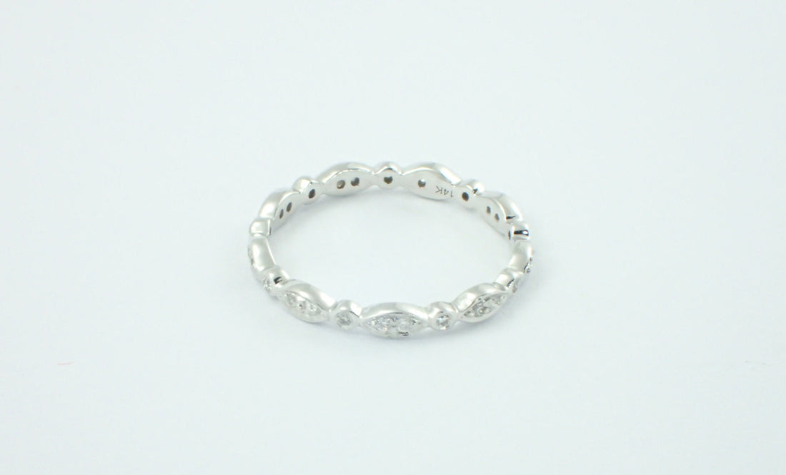 Marquise Shaped Platinum Band, Vintage Inspired Band, Art Deco Full Eternity Marquise Diamond Wedding Band