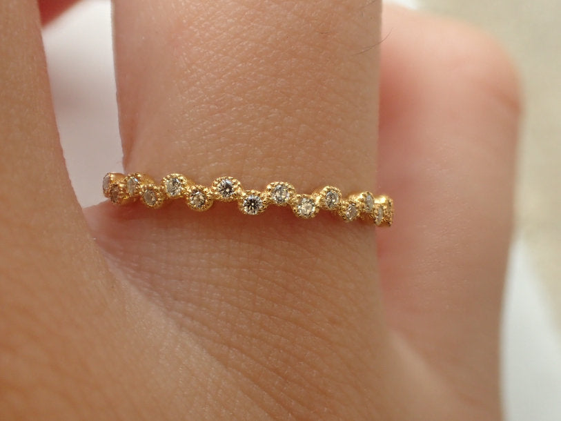 Art Deco Dot Moissanite Ring, 14k Art Deco Band, Cluster Art Deco Circle Shape Half Eternity Band, Dainty Vintage Ring