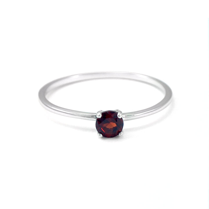 Red Garnet Ring January Birthstone Gift Thin Solitaire Garnet Ring Garnet Promise Ring Minimalist Red Gemstone Ring Red Garnet Platinum Ring