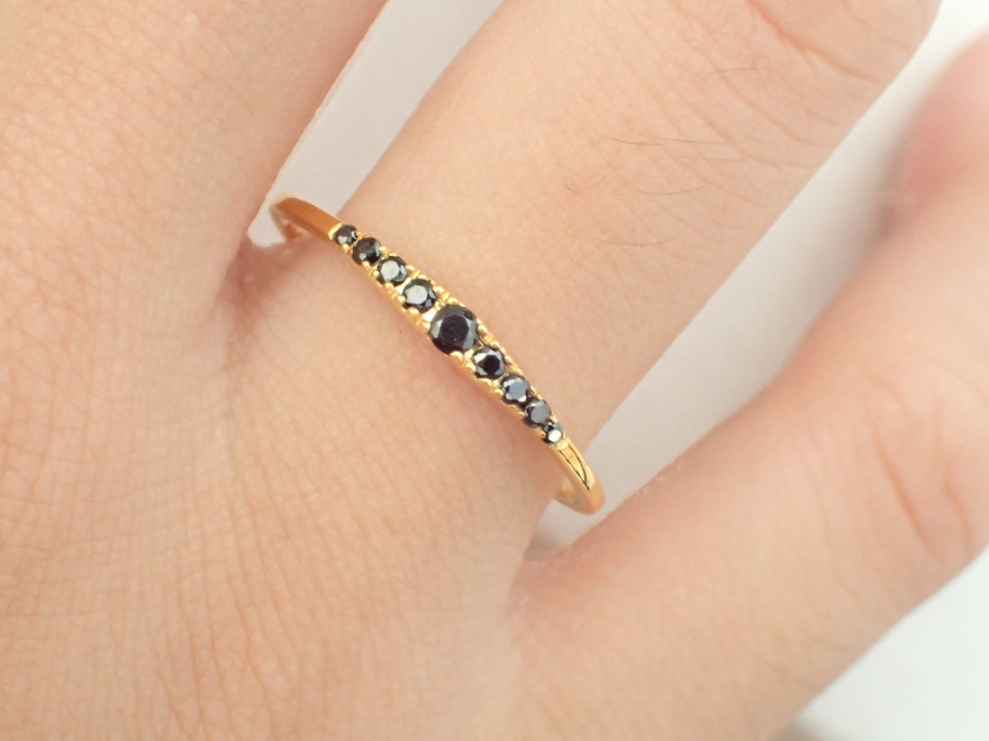 Platinum Black Diamond Ring/ Platinum Tapered Band Gift for Ladies/ Black Diamond Platinum PT950 Ring/ Also Available in 14k and 18k