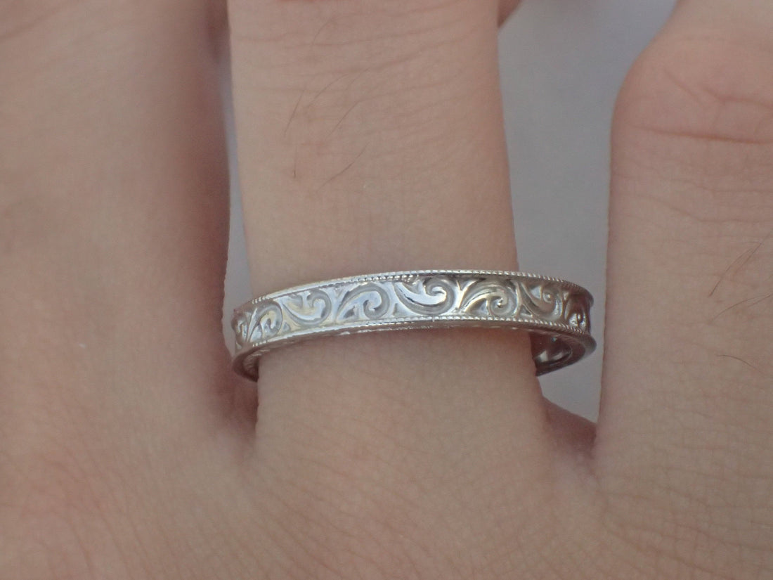 Filigree No Stone Band with Milgrain, Floral No Stone Ring, Unique Wedding Band, Easy Maintain - Durable- Long Lasting