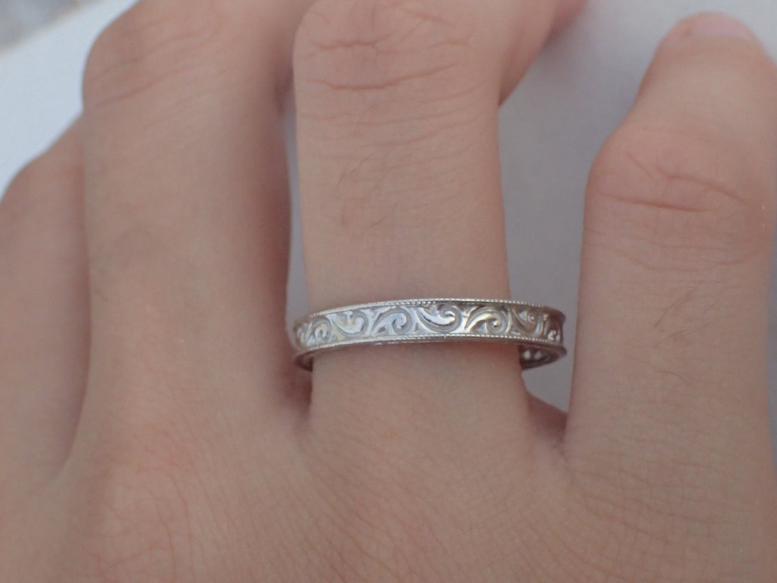 Filigree No Stone Band with Milgrain, Floral No Stone Ring, Unique Wedding Band, Easy Maintain - Durable- Long Lasting