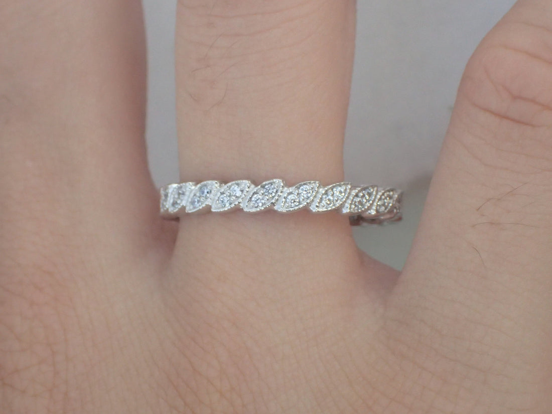 14k Full Eternity Art Deco Band Stacking Rings Vintage Inspired Diamond Band 14K Solid Gold Diamond Wedding Band Full Eternity Art Deco band