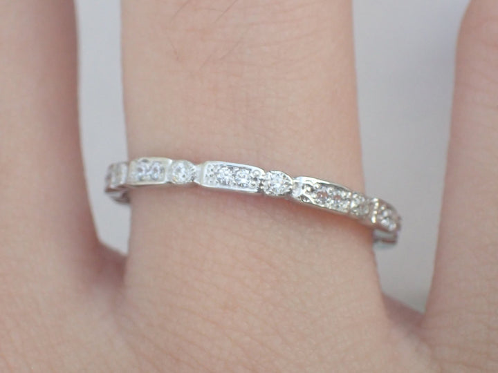 Art Deco Moissanite Square Band, 14k Art Deco Band, Full Eternity Unique Design with Modern Twist, Art Deco Bridal Band