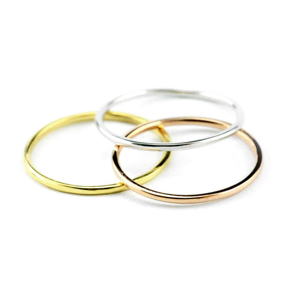 1 mm Gold Ring. Dainty Solid Gold Thin Wedding Band YG