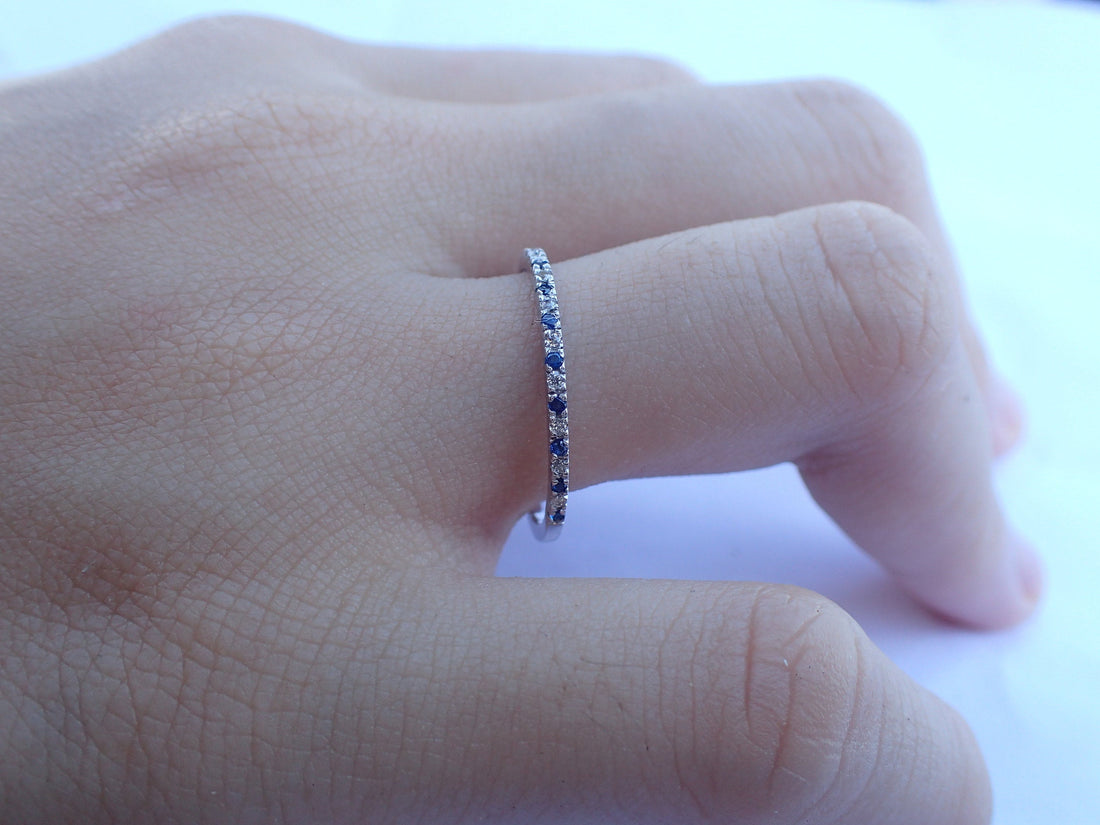 18k Sapphire Wedding Band White Gold Rose Gold Sapphire Diamond Wedding Band September Birthstone Band 18k Diamond Band -Perfect Gift