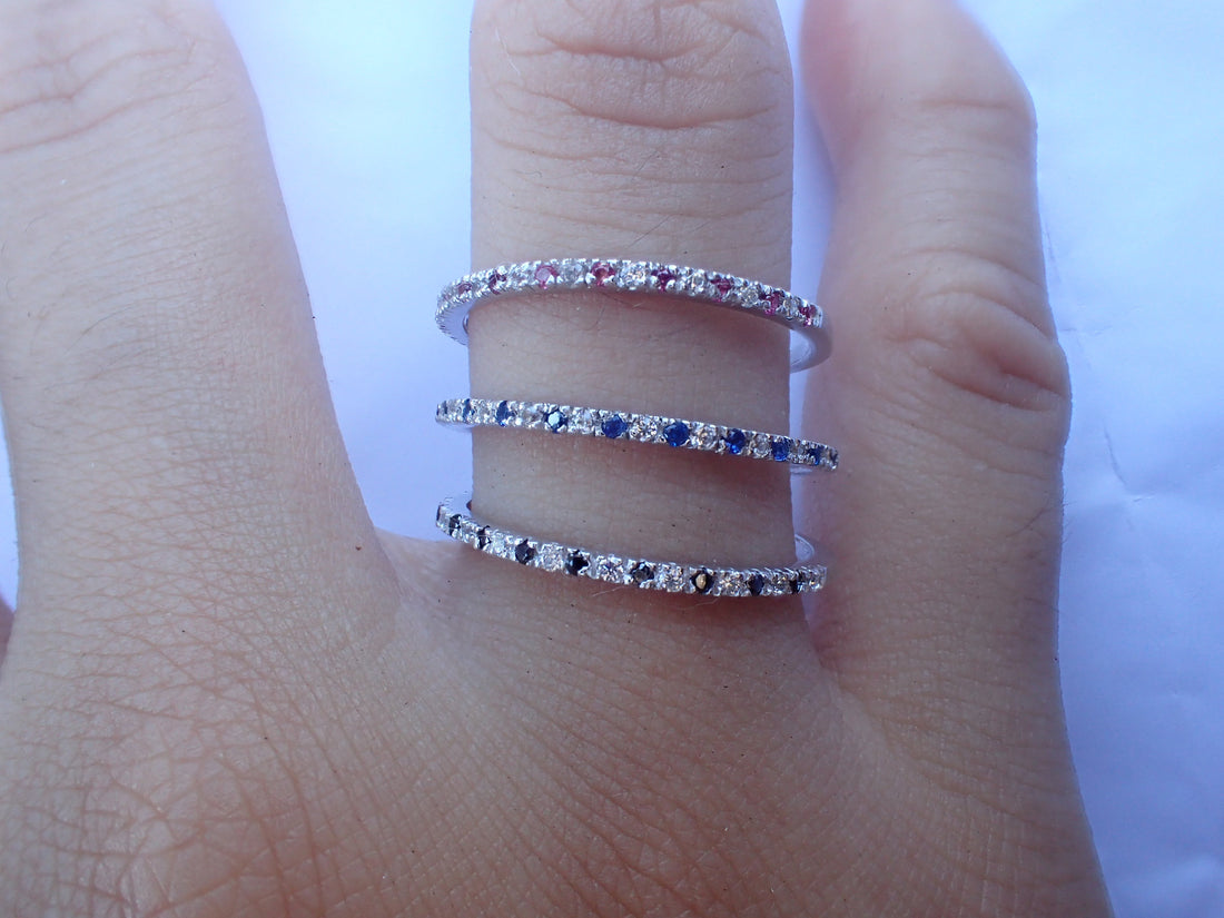18k Sapphire Wedding Band White Gold Rose Gold Sapphire Diamond Wedding Band September Birthstone Band 18k Diamond Band -Perfect Gift