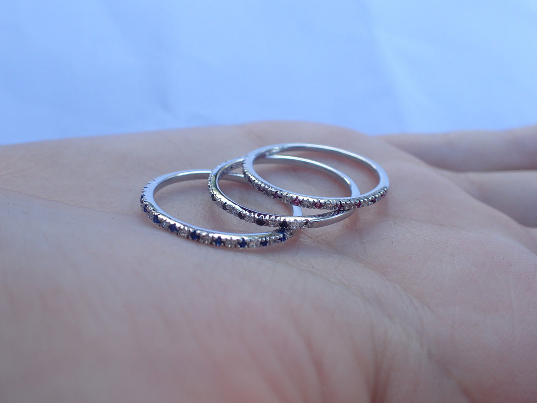 18k Sapphire Wedding Band White Gold Rose Gold Sapphire Diamond Wedding Band September Birthstone Band 18k Diamond Band -Perfect Gift