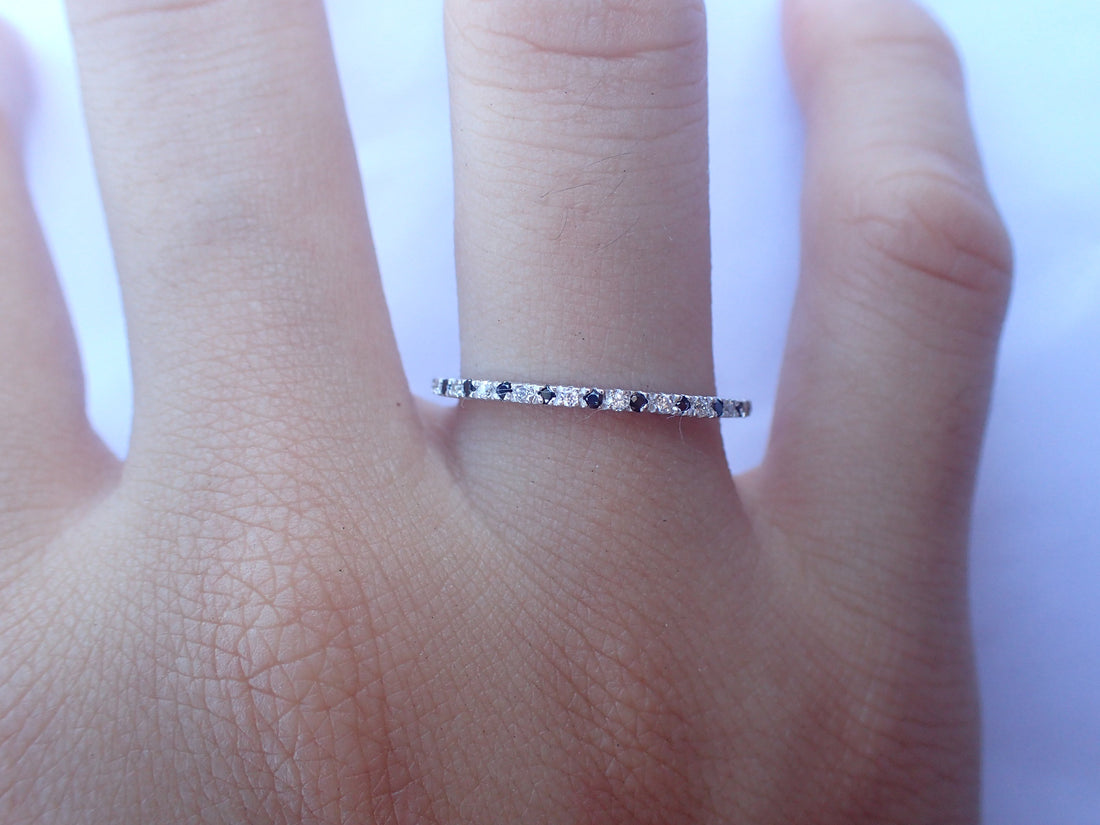 Alternating Black and White Diamonds Eternity Band Black Diamond Band Black Diamond Ring Stackable Black Diamond Ring and White Band 1.3mm