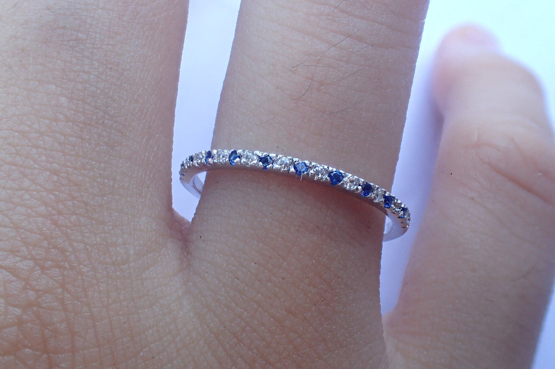 18k Sapphire Wedding Band White Gold Rose Gold Sapphire Diamond Wedding Band September Birthstone Band 18k Diamond Band -Perfect Gift