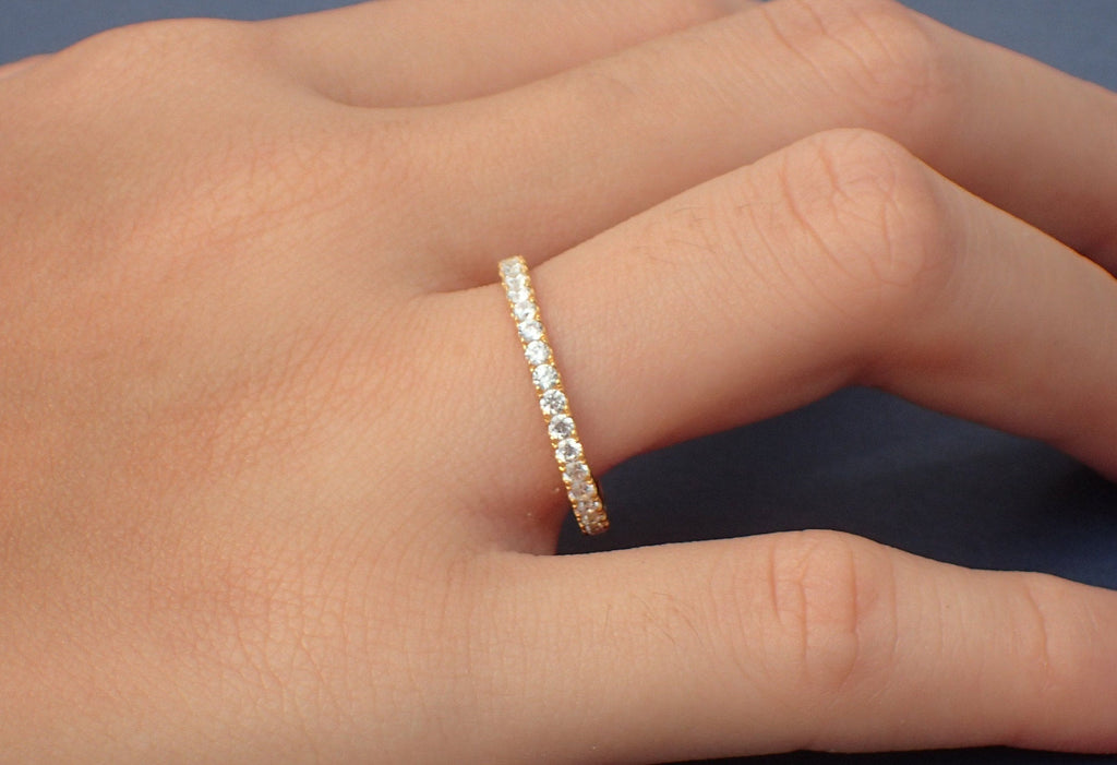 3/4 Micro Pave Eternity Diamond Wedding Band, Platinum Diamond Band, Almost Eternity Ring, Delicate Pave Ring