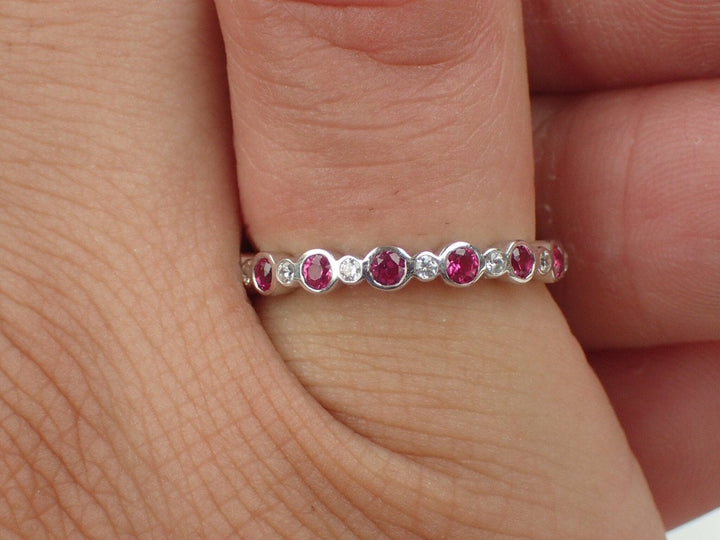 Ruby Eternity Band Diamond Ruby Band Alternating Ruby and Diamond Ring July Birthstone Ring Gold or Platinum Diamond and Ruby Combined Band