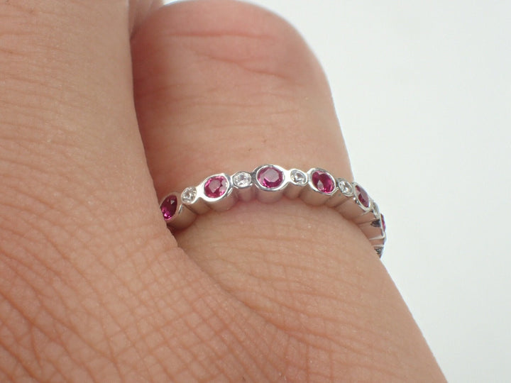 Ruby Eternity Band Diamond Ruby Band Alternating Ruby and Diamond Ring July Birthstone Ring Gold or Platinum Diamond and Ruby Combined Band