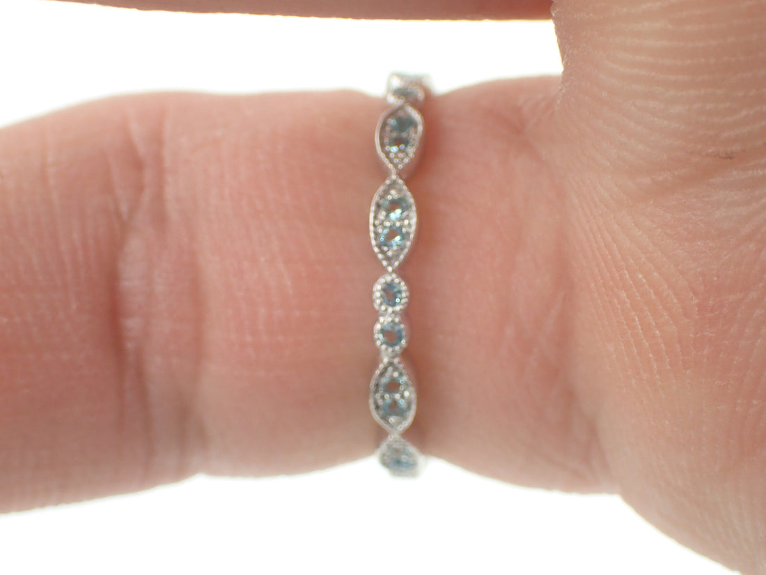 Light Blue Sapphire Wedding Band, 3/4 Eternity Vintage Inspired Band, Marquise Shape Band, Art Deco Ring