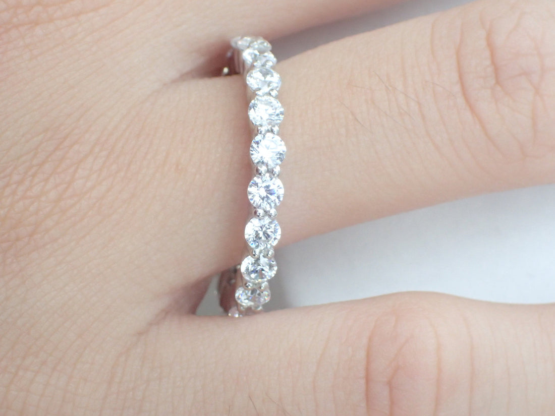 Shared Prong Half Eternity Band/ 2.2mm Shared Prong Band/Floating Prong Band/ Solid Gold Platinum 0.88ctw  Diamonds