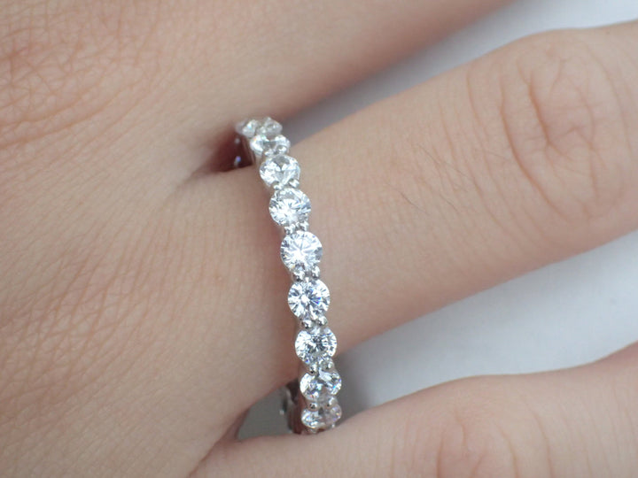 Shared Prong Half Eternity Band/ 2.2mm Shared Prong Band/Floating Prong Band/ Solid Gold Platinum 0.88ctw  Diamonds