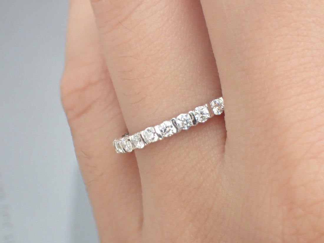 Bar Setting Band, 2.3mm Full Eternity Bar Set Diamond Wedding Band, Bar Setting Ring in 18k Solid Gold
