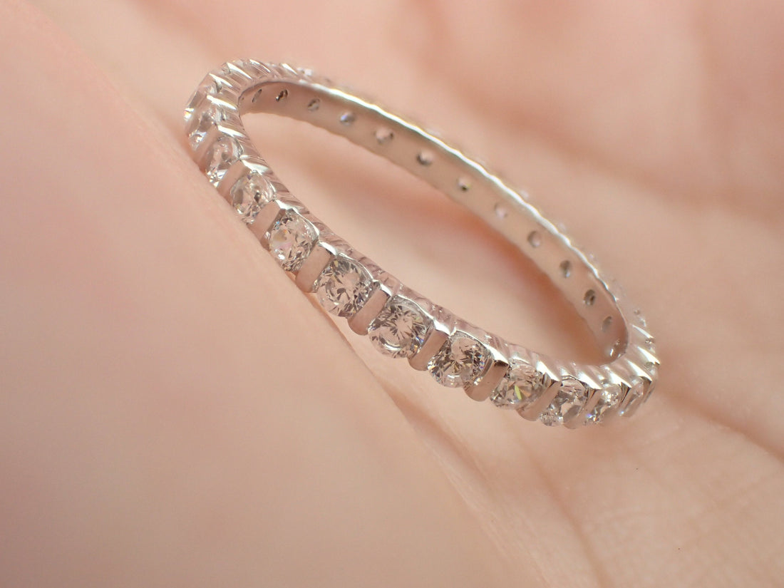 Bar Setting Band, 2.3mm Full Eternity Bar Set Diamond Wedding Band, Bar Setting Ring in 18k Solid Gold