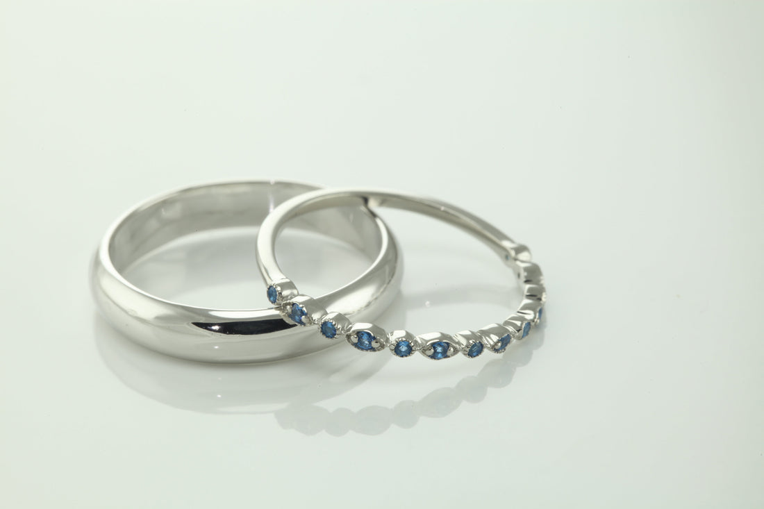 Blue Topaz Art Deco Wedding Band, White Gold Half Eternity Art Deco Band, Delicate Art Deco, London Blue Topaz Bridal Band