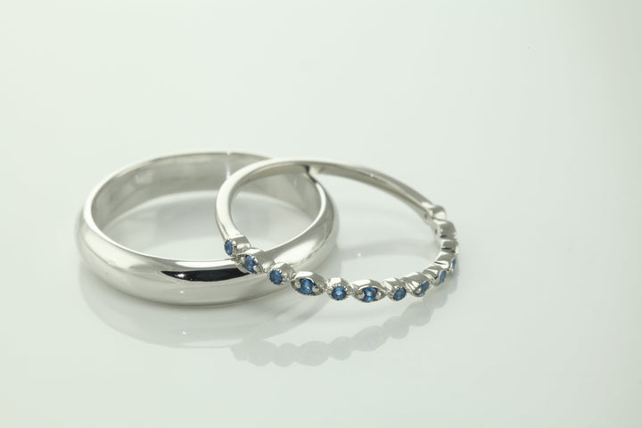 Blue Topaz Art Deco Wedding Band, White Gold Half Eternity Art Deco Band, Delicate Art Deco, London Blue Topaz Bridal Band