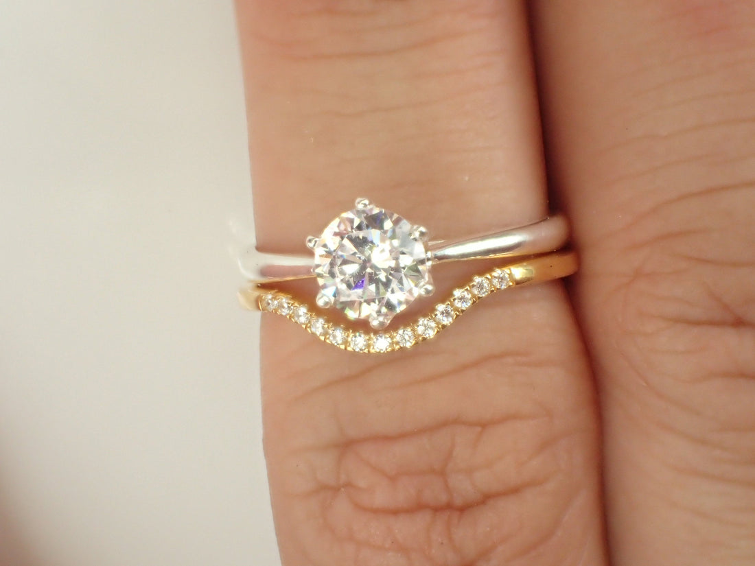 Moissanite Curved Wedding Band, Chevron Wedding Band, Enhancer Gold Curved Band, Wrap Ring, Arch Ring, Chevron Ring