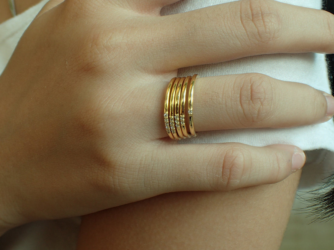 2 Stone Diamond Wedding Band / Thin Wedding Ring / 14k Gold Diamond Stackable Ring / Micro Pave Diamond Band / Promise Ring