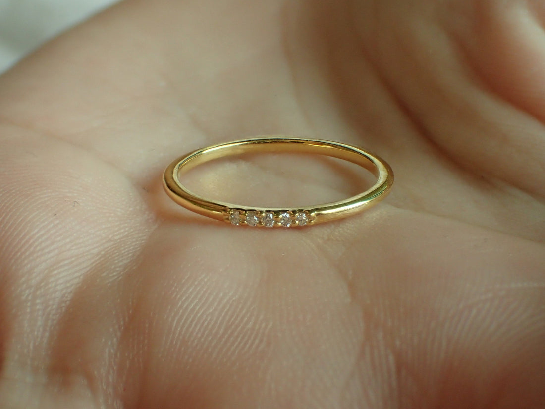 2 Stone Diamond Wedding Band / Thin Wedding Ring / 14k Gold Diamond Stackable Ring / Micro Pave Diamond Band / Promise Ring