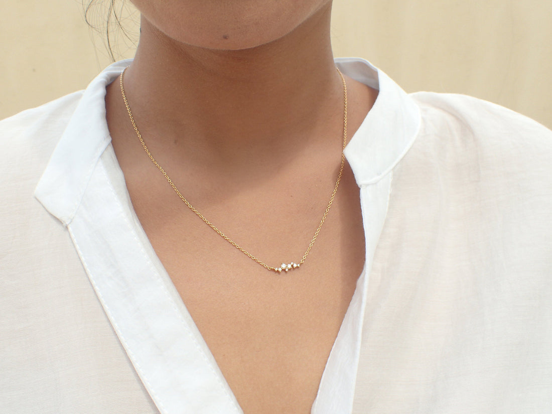 14k Solid Gold Cluster Necklace - Diamond Layering Necklace - Cluster Necklace - Unique Diamond Necklace - Prong Setting Pendant