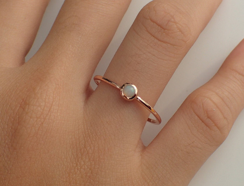 Opal Solitaire Ring, Opal 14k Gold Ring, Dainty Opal Ring, October Ring, Natural Opal Ring, Opal Promise Ring