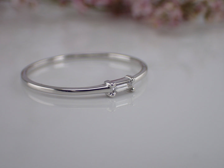 Baguette White Sapphire Engagement Ring / 14k Rose Gold Baguette Sapphire Ring / Dainty Stacking Ring