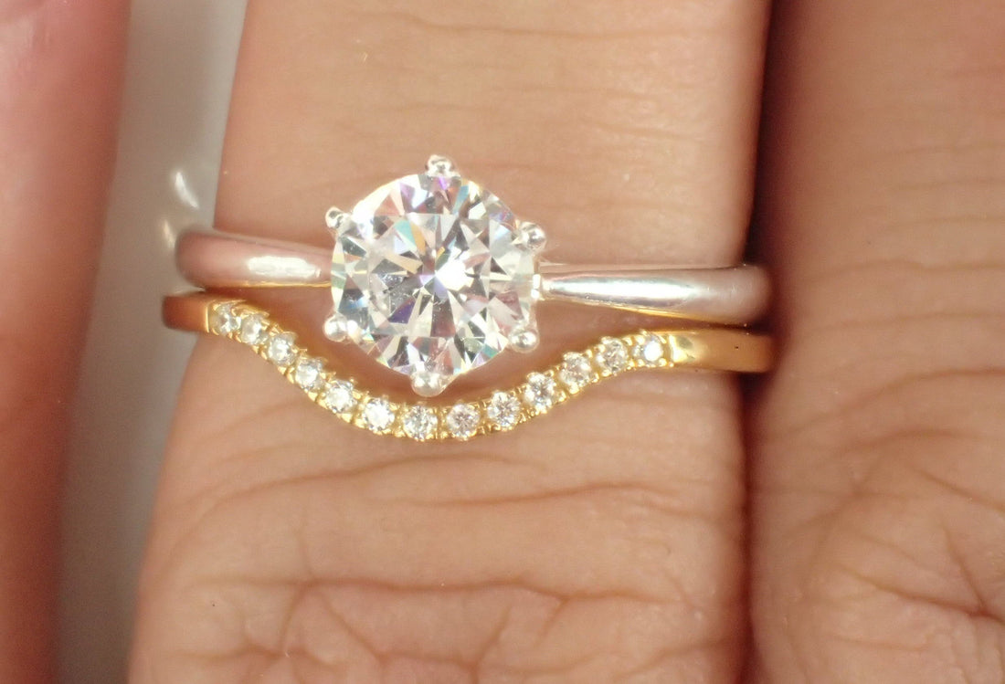 Moissanite Curved Wedding Band, Chevron Wedding Band, Enhancer Gold Curved Band, Wrap Ring, Arch Ring, Chevron Ring
