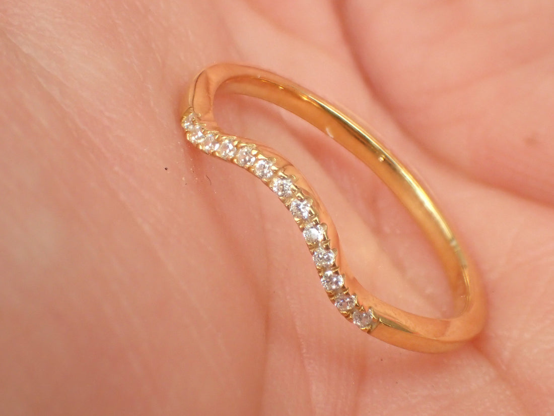 Moissanite Curved Wedding Band, Chevron Wedding Band, Enhancer Gold Curved Band, Wrap Ring, Arch Ring, Chevron Ring