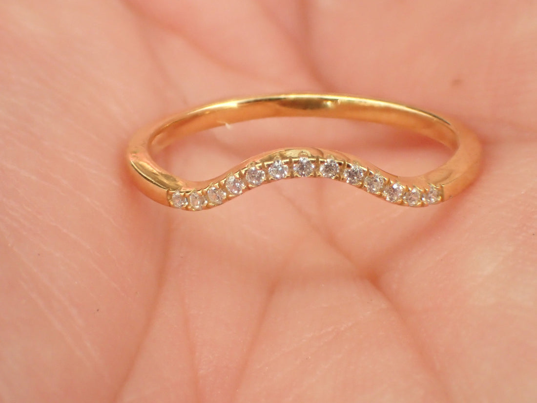 Moissanite Curved Wedding Band, Chevron Wedding Band, Enhancer Gold Curved Band, Wrap Ring, Arch Ring, Chevron Ring